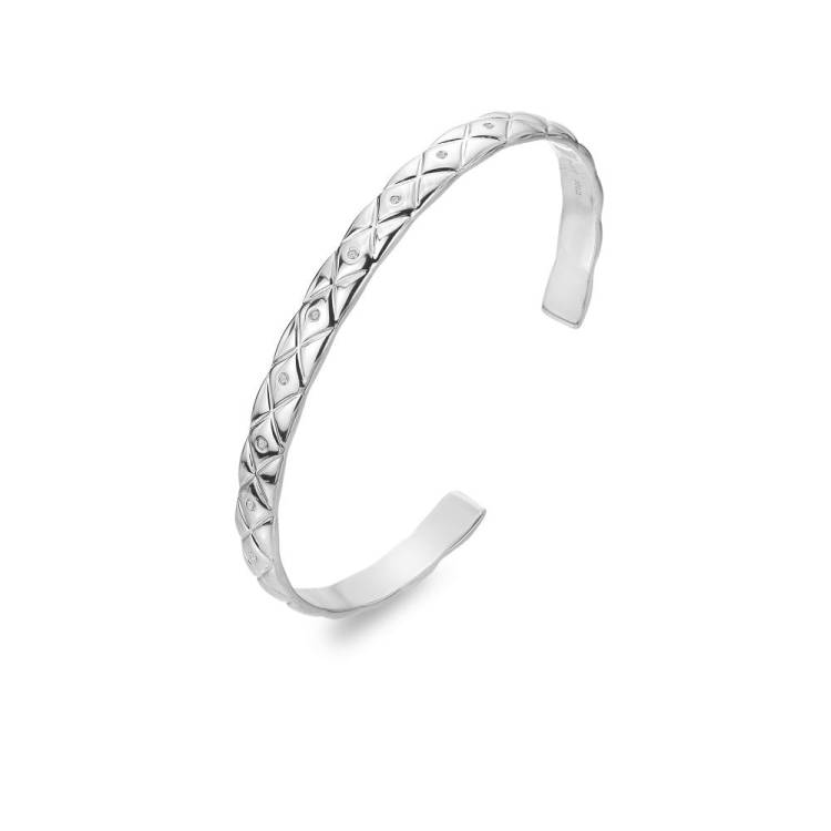 Hot Diamonds Sterling Silver White Topaz Quilted Bangle