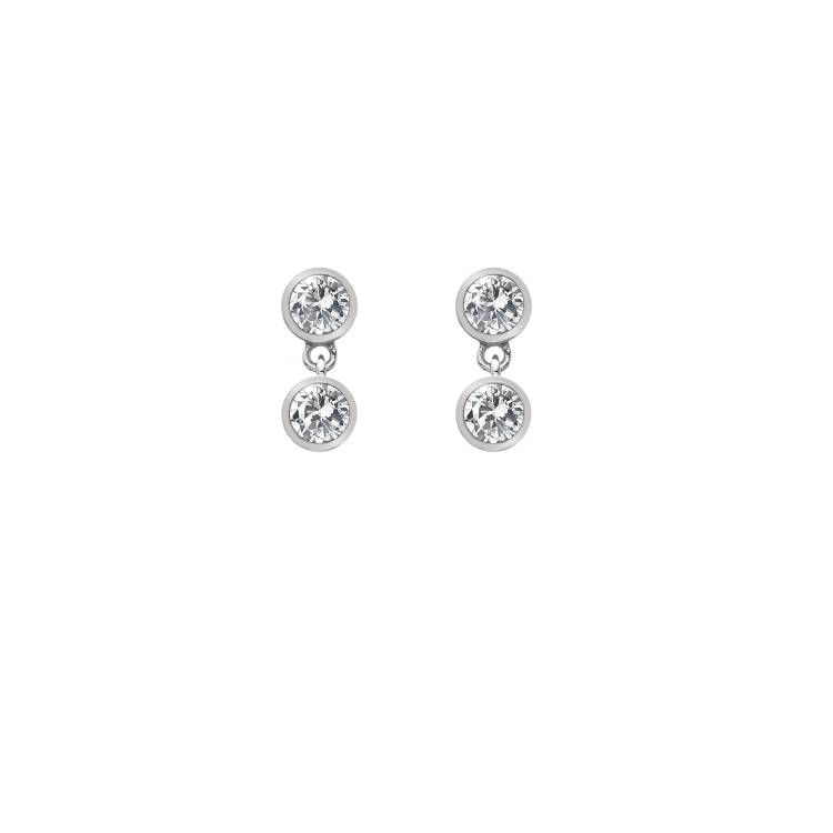 Hot Diamonds Tender Sterling Silver Double Drop White Topaz Stud Earrings - Silver