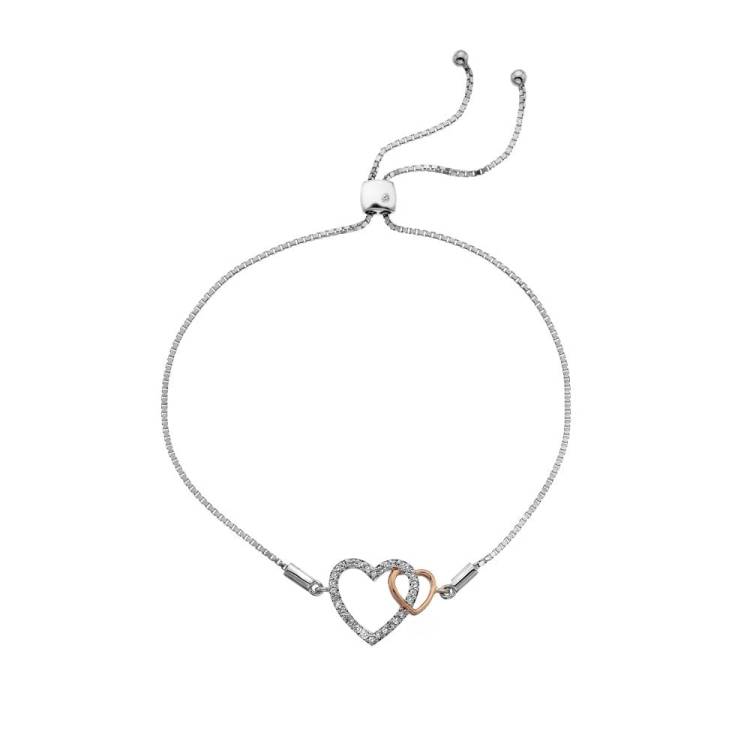 Hot Diamonds Togetherness Sterling Silver Rose Gold Plated White Topaz Bracelet - TITLE Silver