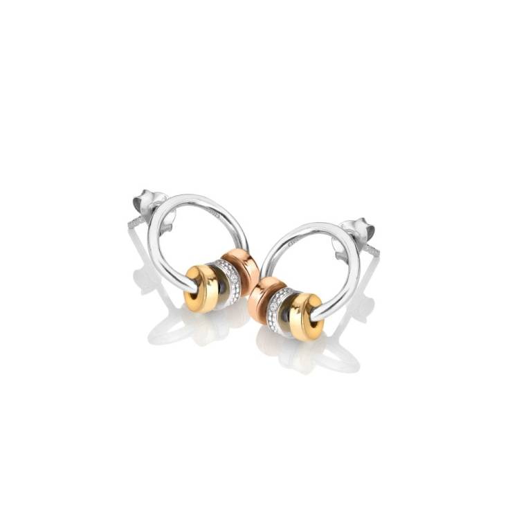 Hot Diamonds Trio Barrel Gold Plated Sterling Silver Drop Earrings - Silver