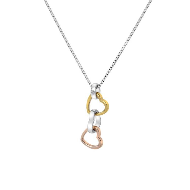Hot Diamonds Trio Sterling Silver Gold Plated Accents Triple Heart Necklace - Silver