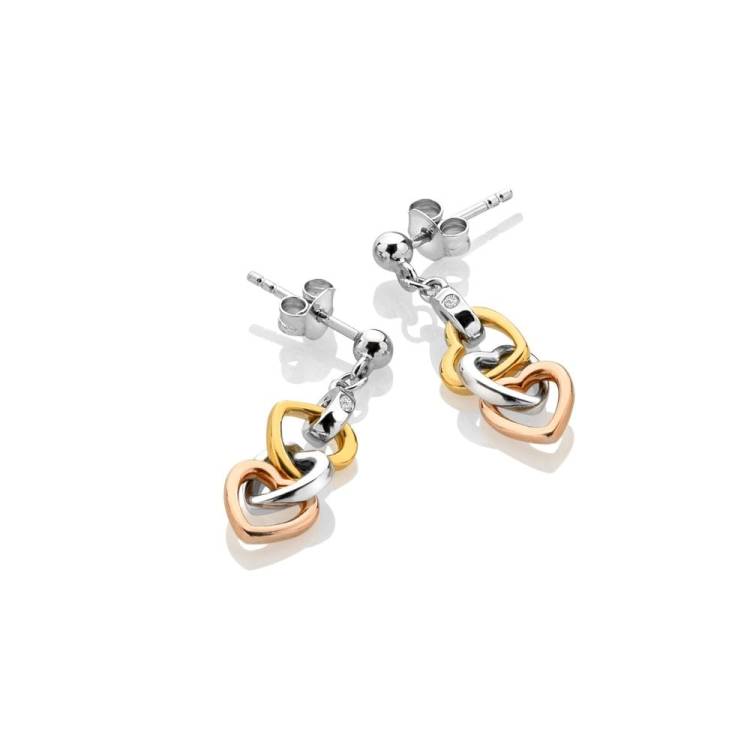 Hot Diamonds Trio Triple Heart Gold Plated Sterling Silver Drop Earrings - Silver