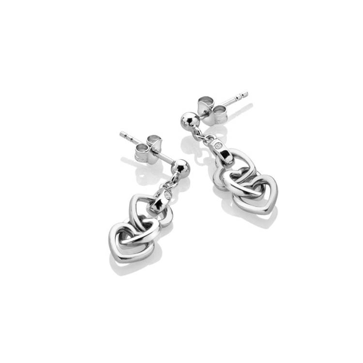 Hot Diamonds Trio Triple Heart Sterling Silver Drop Earrings - Silver