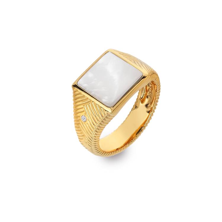 Hot Diamonds x Jac Jossa Calm Gold Plated Sterling Silver Pearl Signet Ring - Extra Small (L)