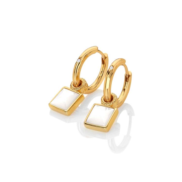 Hot Diamonds x Jac Jossa Calm Gold Plated Sterling Silver Pearl Square Earrings - Gold