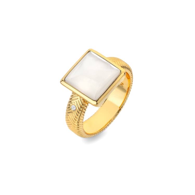 Hot Diamonds x Jac Jossa Calm Gold Plated Sterling Silver Pearl Square Ring - Extra Small (L)