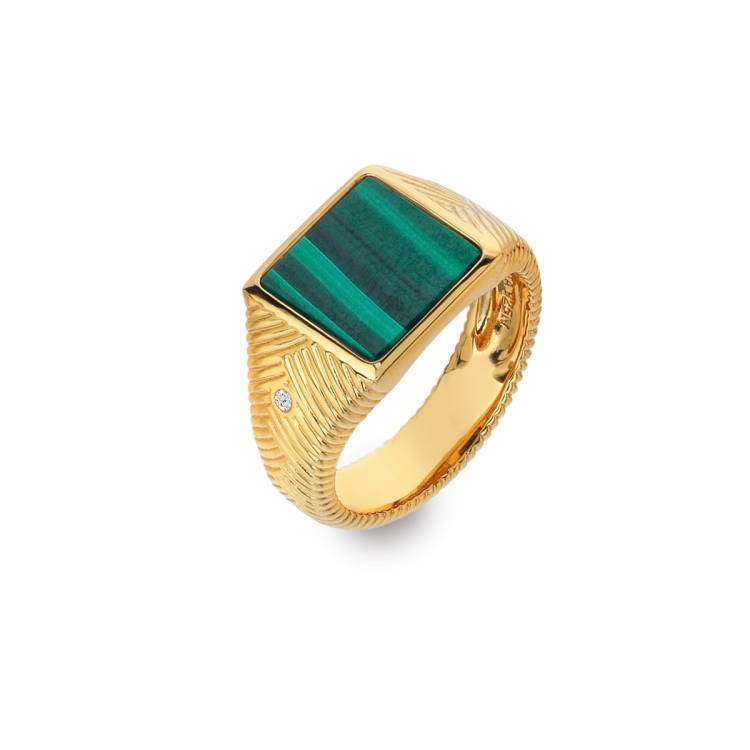 Hot Diamonds x Jac Jossa Revive Gold Plated Sterling Silver Malachite Signet Ring - Medium (N)