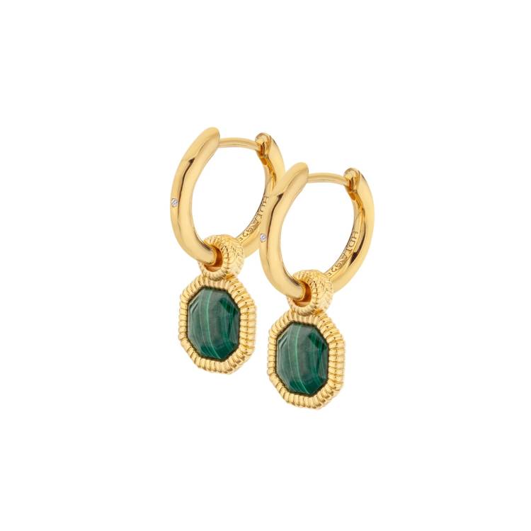 Hot Diamonds x Jac Jossa Revive Gold Plated Sterling Silver Malachite Earrings - Silver