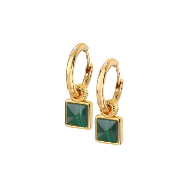 Hot Diamonds x Jac Jossa Revive Gold Plated Sterling Silver Malachite Square Earrings - Gold