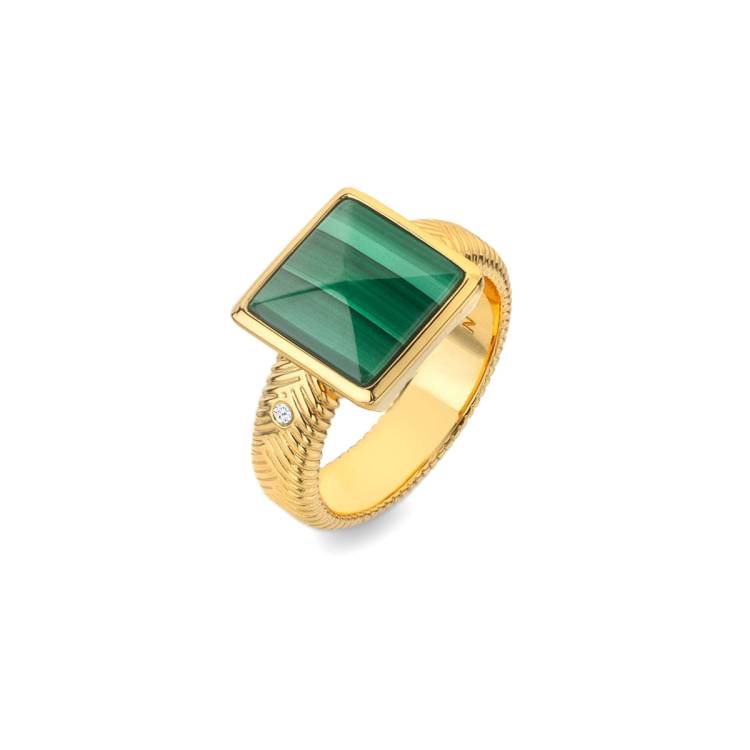 Hot Diamonds x Jac Jossa Revive Gold Plated Sterling Silver Malachite Square Ring - Medium (N)
