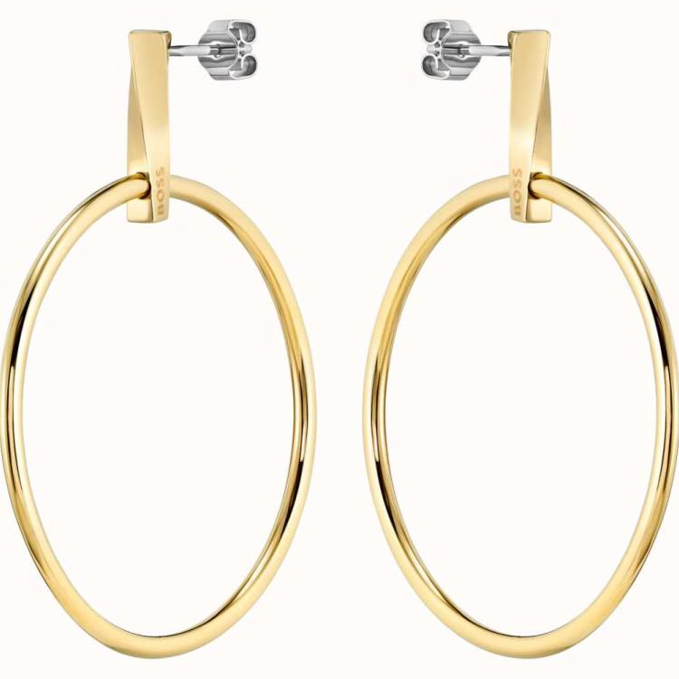 Boss Jewellery Gold Plated Stainless Steel Signature Hoop Style Stud Earrings - Gold