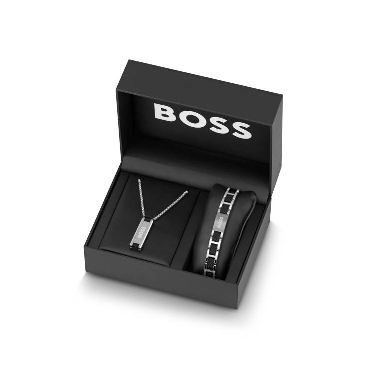 Boss Jewellery Stainless Steel Black Gift Set - Silver
