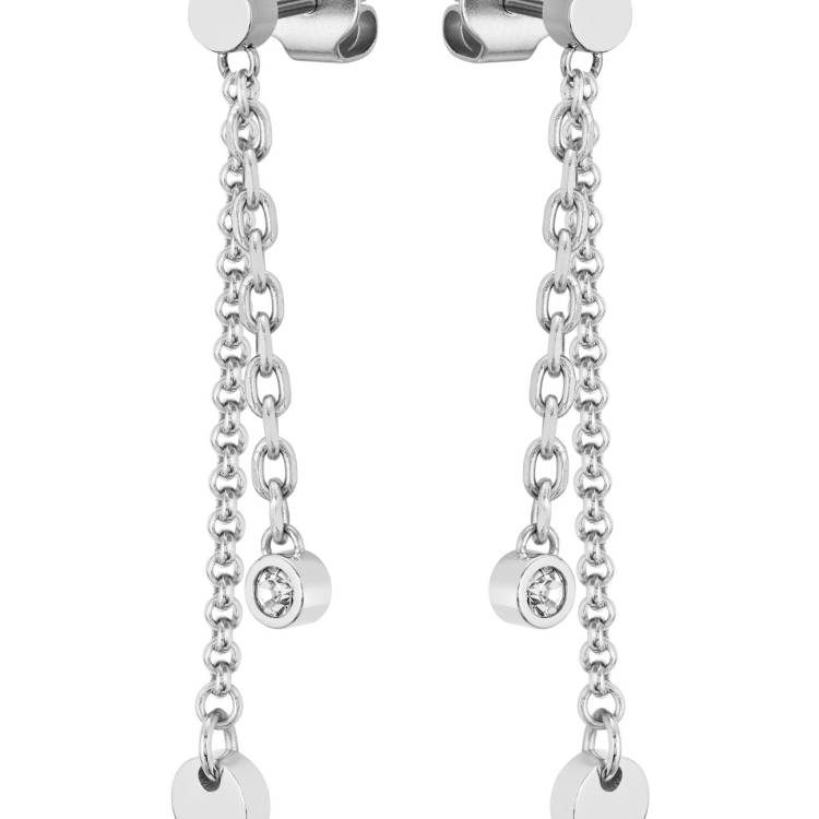 Boss Jewellery Stainless Steel Double Chain Drop Earrings - Silver