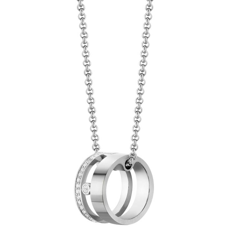 Boss Jewellery Stainless Steel Round Crystal Pendant Necklace D - Silver