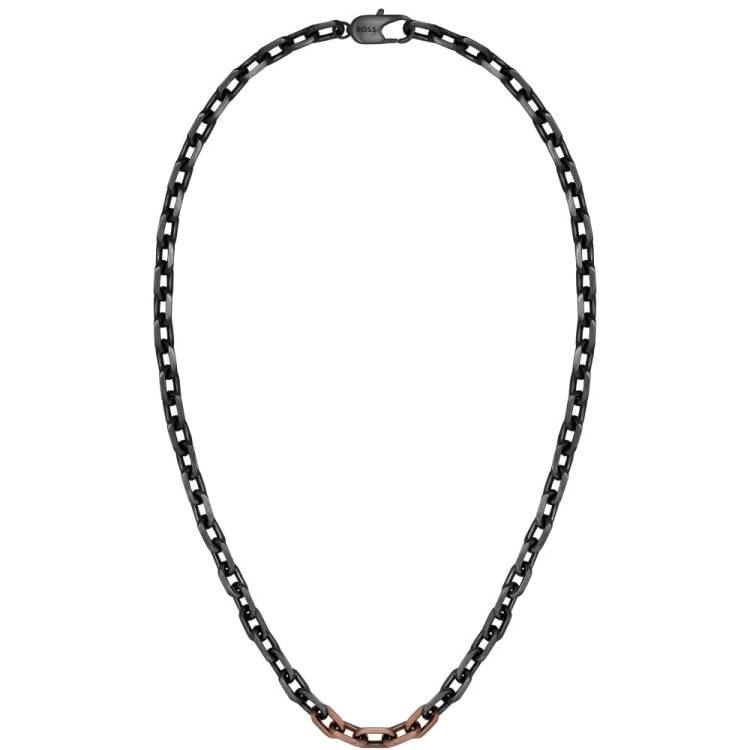 Hugo Boss Rose and Black Ion Plated Stainless Steel Mens Chain Necklace
