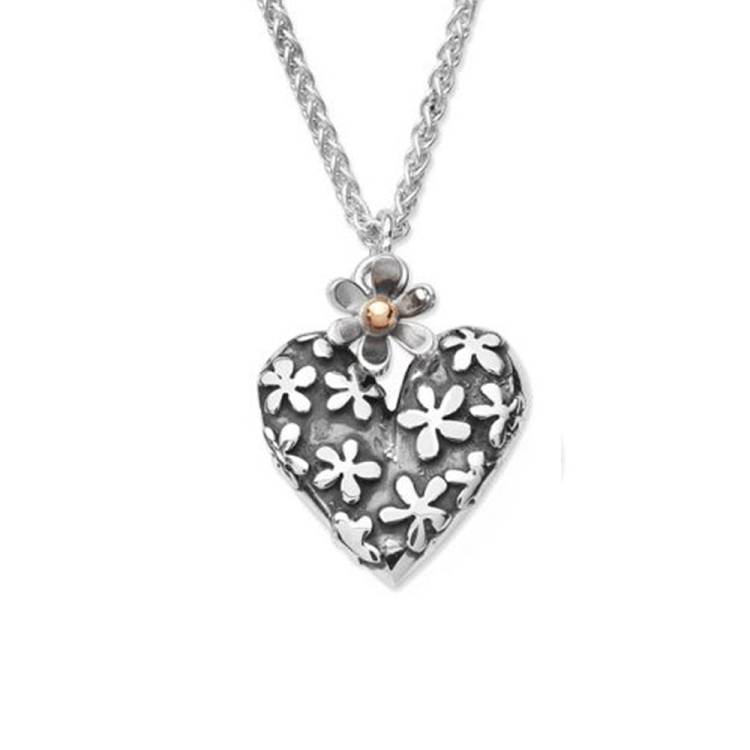 Linda Macdonald Hearts And Flowers Sterling Silver 9ct Yellow Gold Necklace