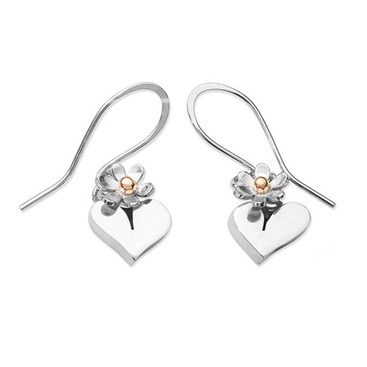 Linda Macdonald Hearts And Flowers Sterling Silver 9ct Yellow Gold Drop Earrings