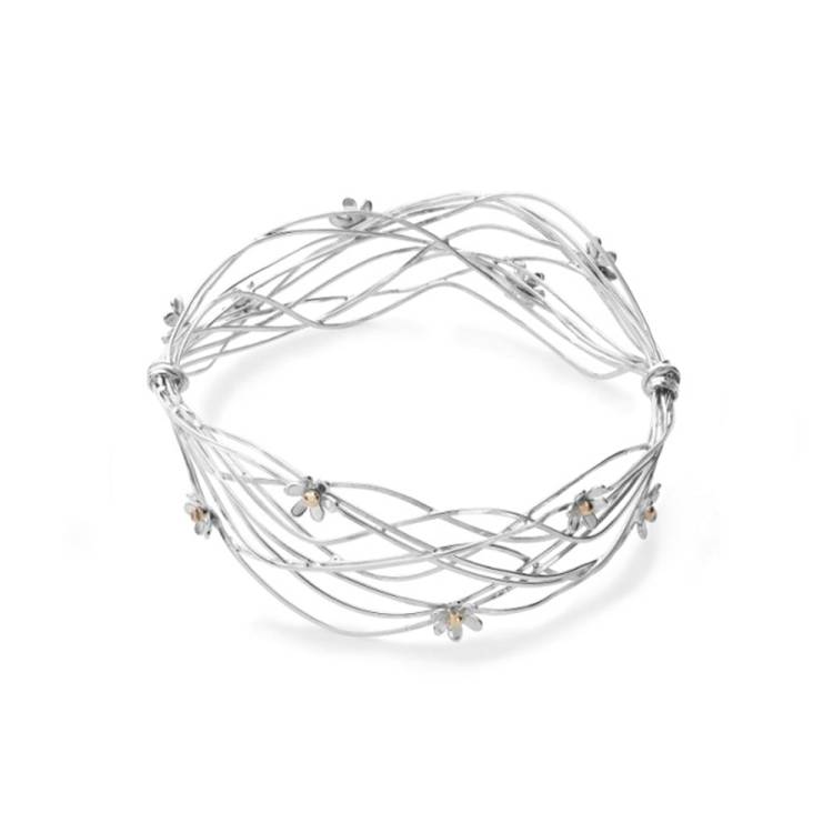 Linda Macdonald Scribbles Sterling Silver 9ct Yellow Gold Bangle