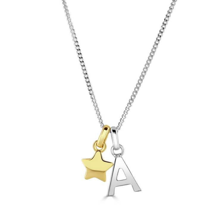 Little Star Sterling Silver Yellow Gold Plated Star Alphabet Letter Customisable Pendant - U