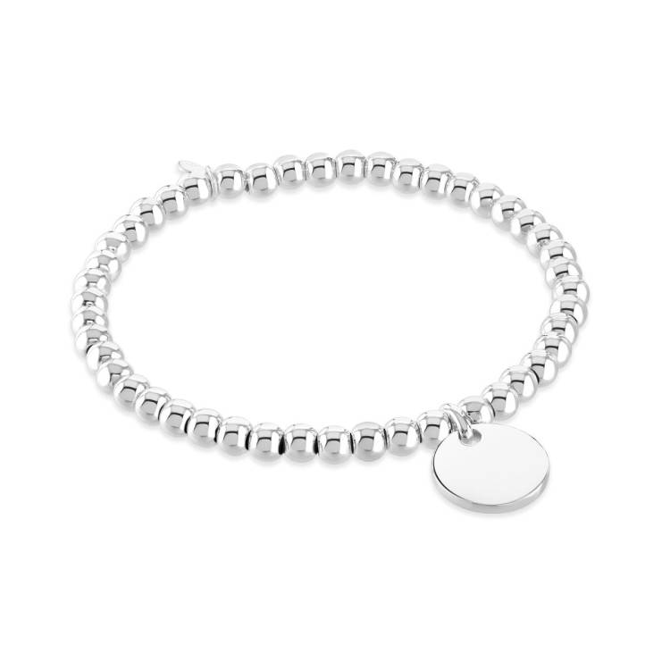 Little Star Sterling Silver Bead Disc Stretch Bracelet - Silver
