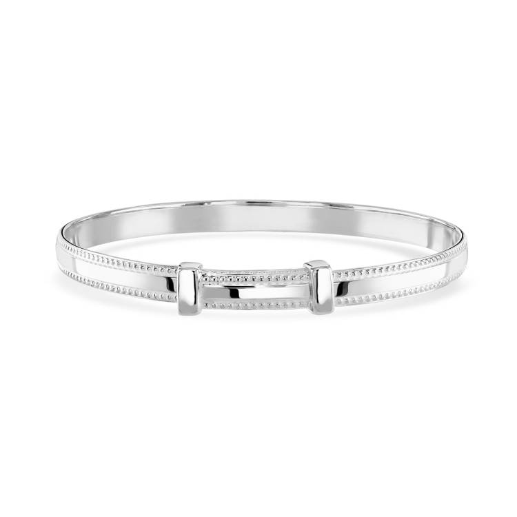 Little Star Sterling Silver Bead Edge Adjustable Baby Bangle - Silver