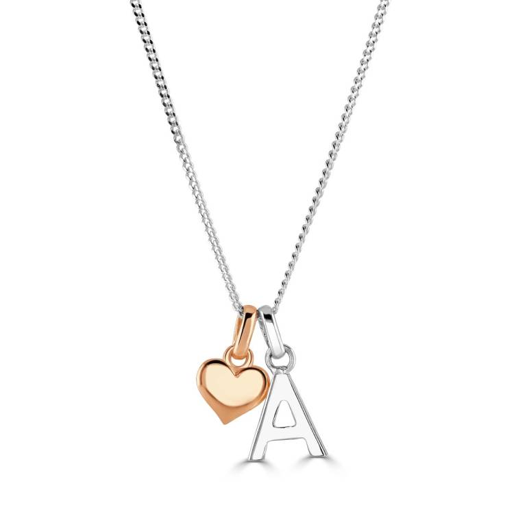 Little Star Sterling Silver Rose Gold Plated Heart Alphabet Letter Customisable Pendant - V