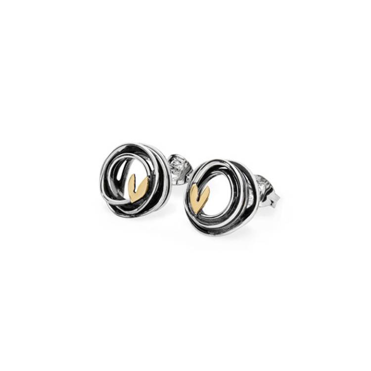Linda Macdonald Three Little Birds Sterling Silver 9ct Gold Stud Earrings