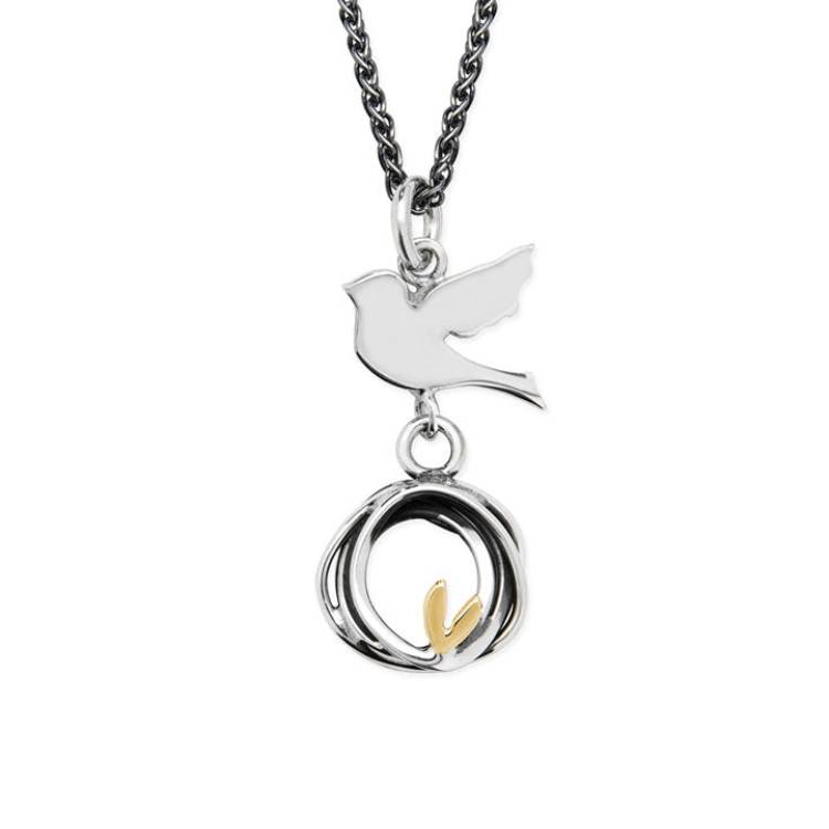 Linda Macdonald Three Little Birds Sterling Silver 9ct Gold Necklace