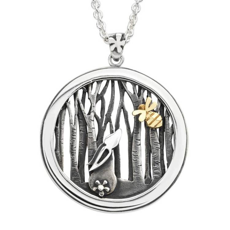 Linda Macdonald Bunny and Bee Sterling Silver 9ct Gold Necklace