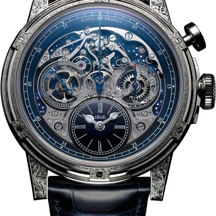 Louis Moinet Watch Memoris Red Eclipse White Gold Hand Engraved Limited Edition - Blue