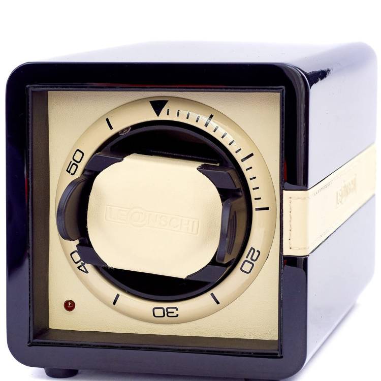 Leanschi Watch Winder Single Lacquered Wood PU Leather - Black