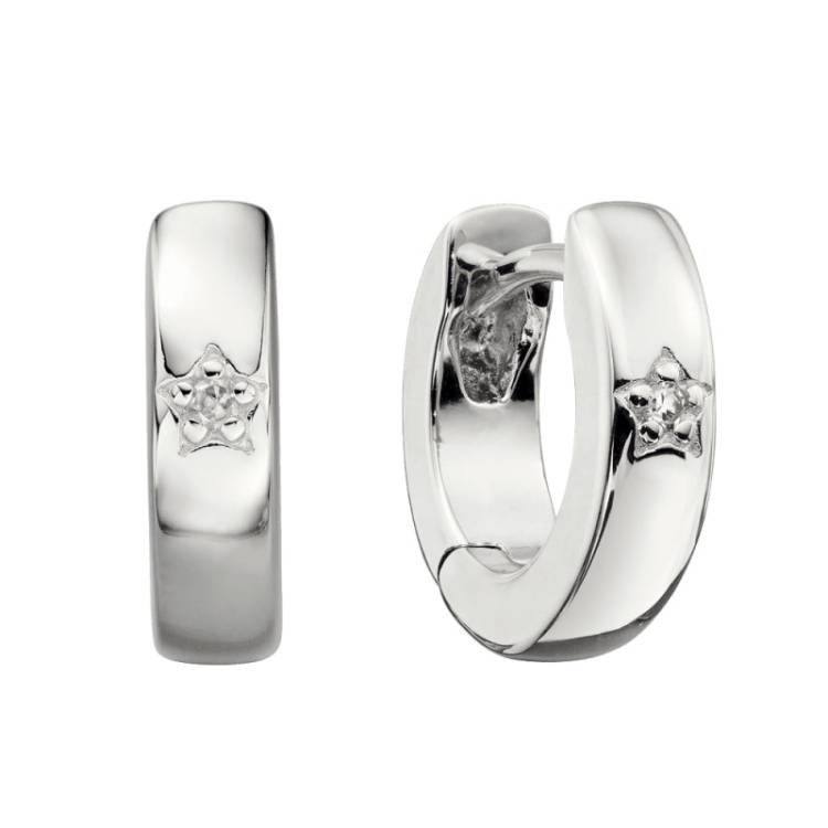 Little Star Sterling Silver Diamond Lottie Childs Hoop Earrings