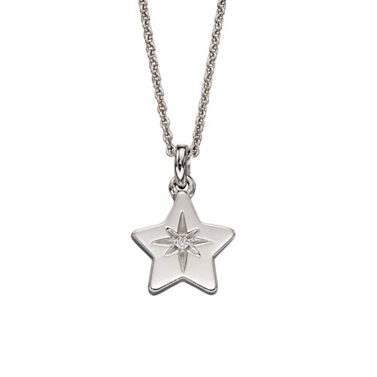 Little Star Sterling Silver Diamond Lyra Star Childs Necklace