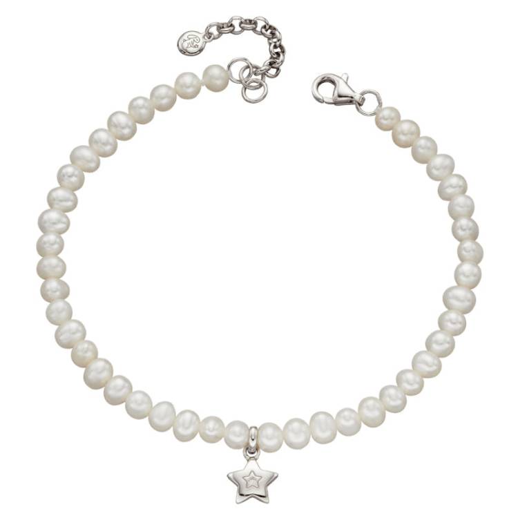 Little Star Sterling Silver Diamond Pearl Madison Star Charm Childs Bracelet