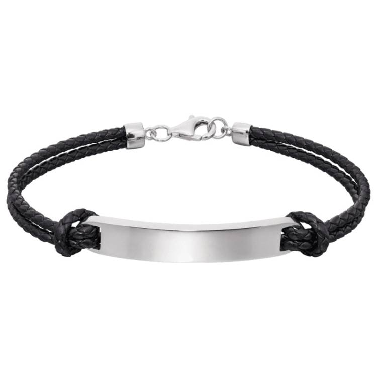 Little Star Sterling Silver Leather Loic Mens ID Tag Bracelet