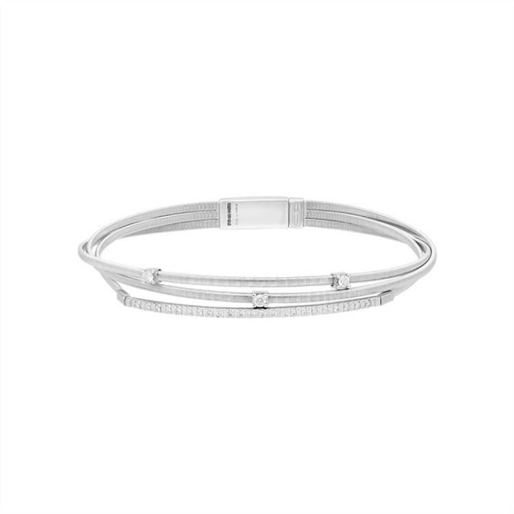 Marco Bicego Goa 18ct White Gold 0.15ct Diamond Three Strand Bangle - White Gold
