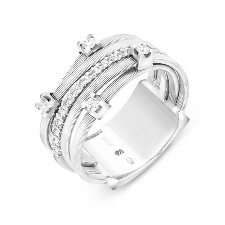 Marco Bicego Goa 18ct White Gold 0.25ct Diamond Crossover Ring - O