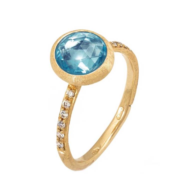 Marco Bicego Jaipur 18ct Yellow Gold Blue Topaz Diamond Ring - N