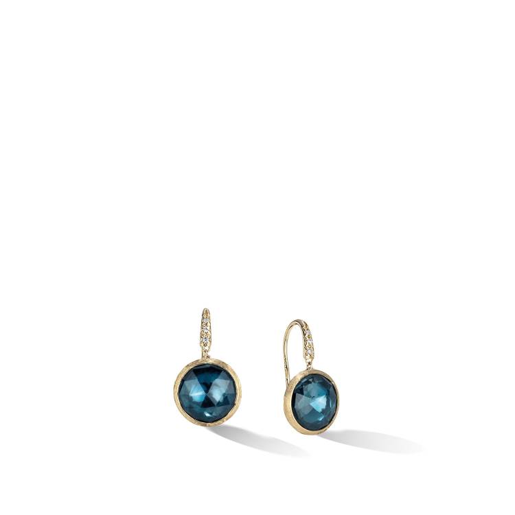Marco Bicego Jaipur 18ct Yellow Gold London Blue Topaz Diamond Drop Earrings