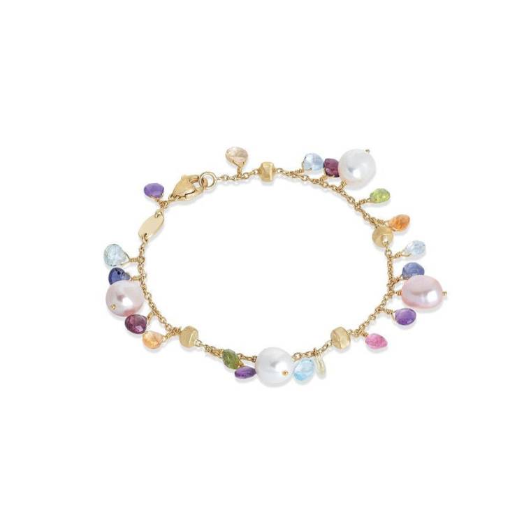 Marco Bicego Paradise 18ct Yellow Gold Pearl and Multicolour Gemstone Bracelet