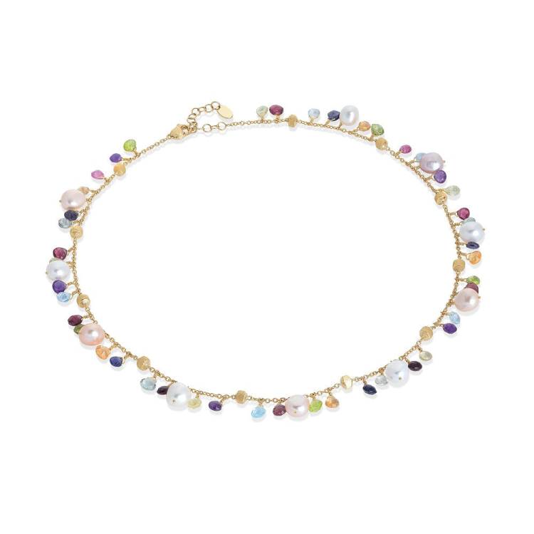 Marco Bicego Paradise 18ct Yellow Gold Pearl and Multicolour Gemstone Necklace