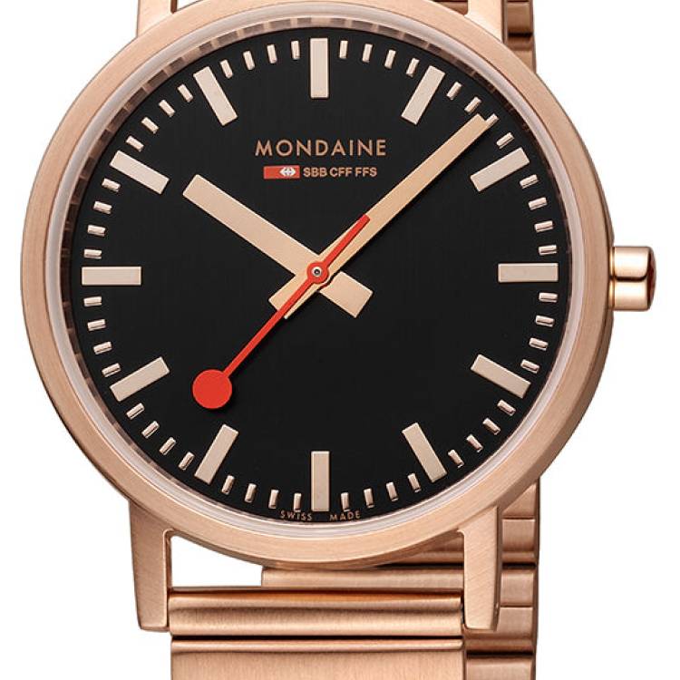 Mondaine Watch Classic Rose Gold - Black