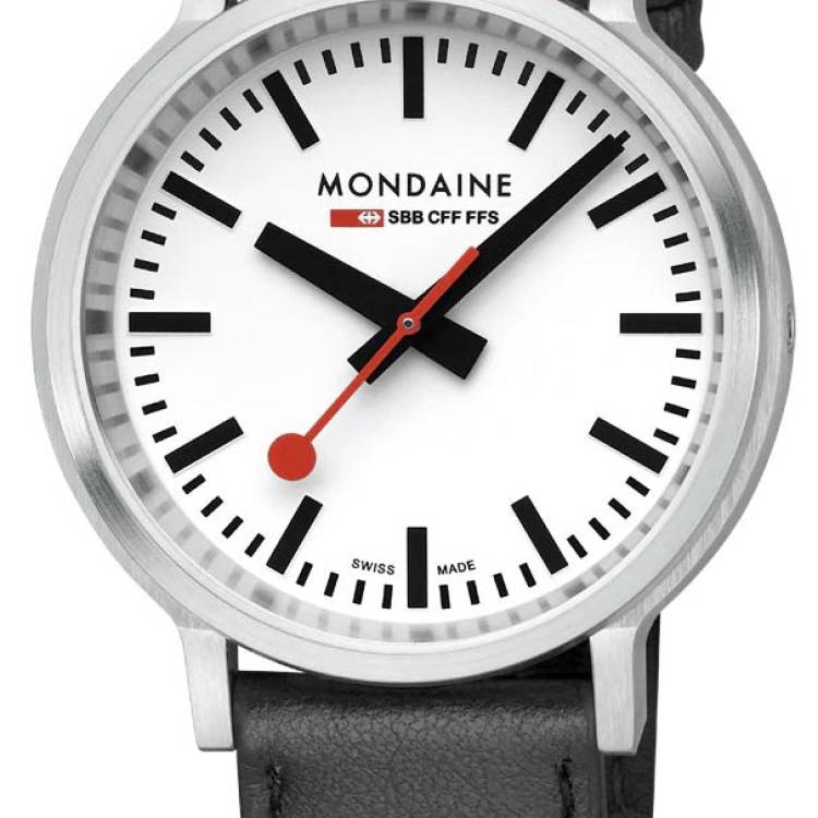Mondaine Watch SBB Stop2Go BackLight White Grape Leather