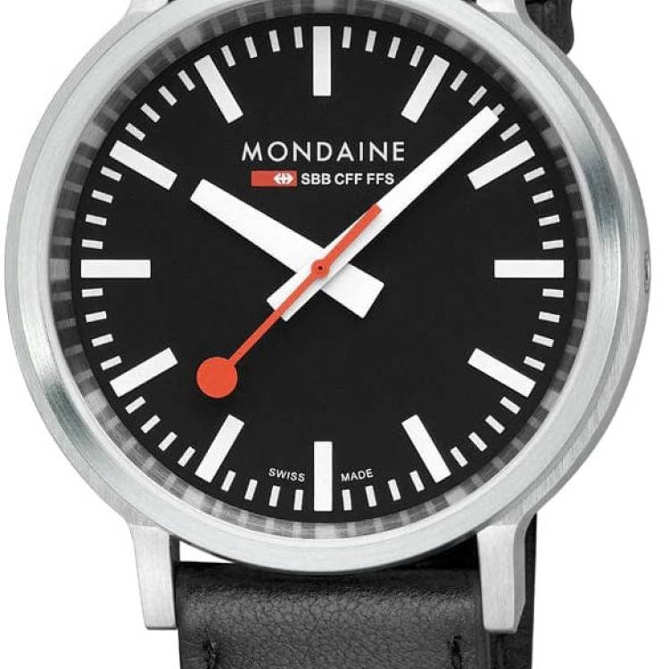 Mondaine Watch SBB Stop2Go Black Grape Leather