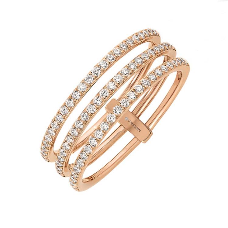 Messika Gatsby 18ct Rose Gold 0.41ct Diamond Three Row Ring - P