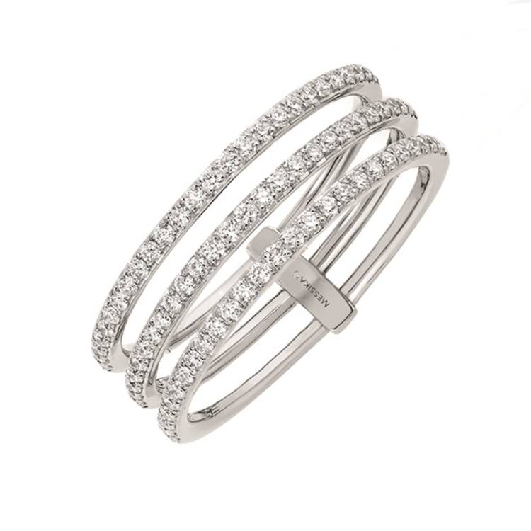Messika Gatsby 18ct White Gold 0.41ct Diamond Three Row Ring - L
