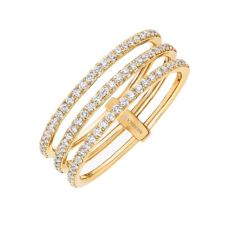 Messika Gatsby 18ct Yellow Gold 0.41ct Diamond Three Row Ring - M