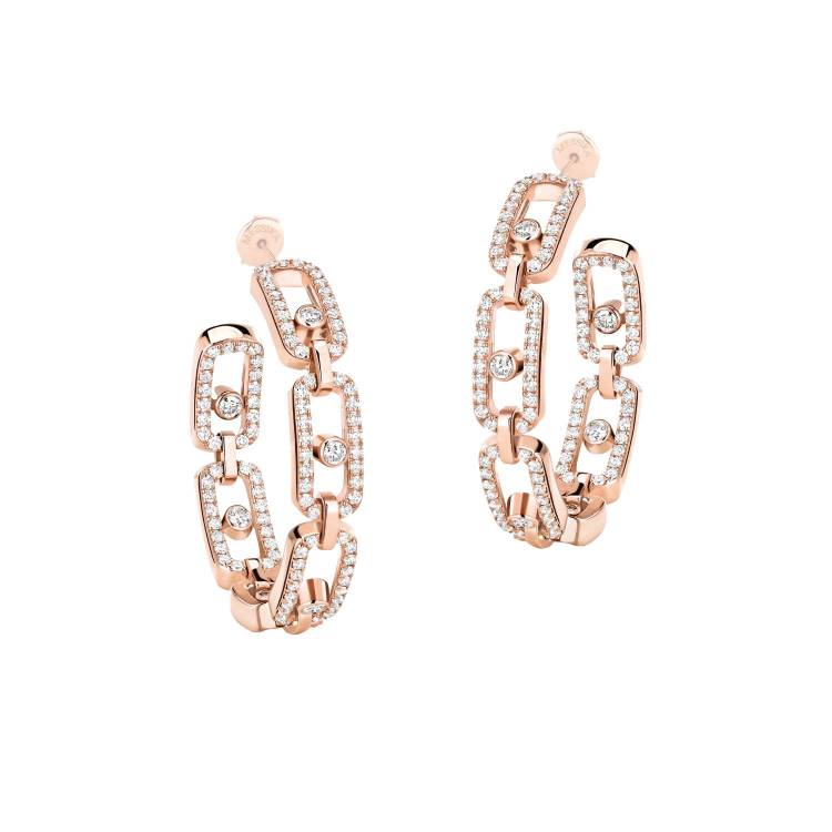 Messika Move Link 18ct Rose Gold 0.86ct Diamond 2.4cm Hoop Earrings