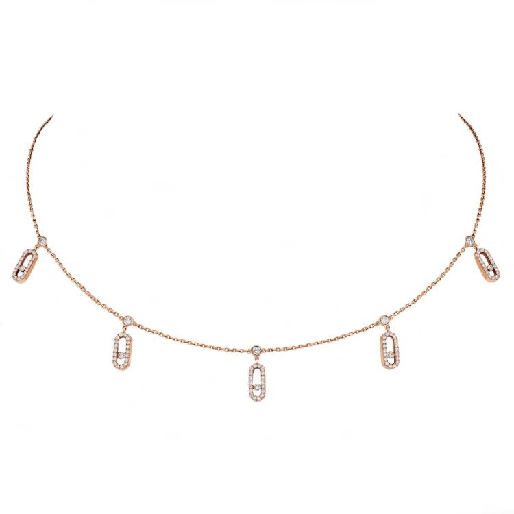 Messika Move Uno 18ct Rose Gold Diamond Pave Drop Pendant Choker - Gold