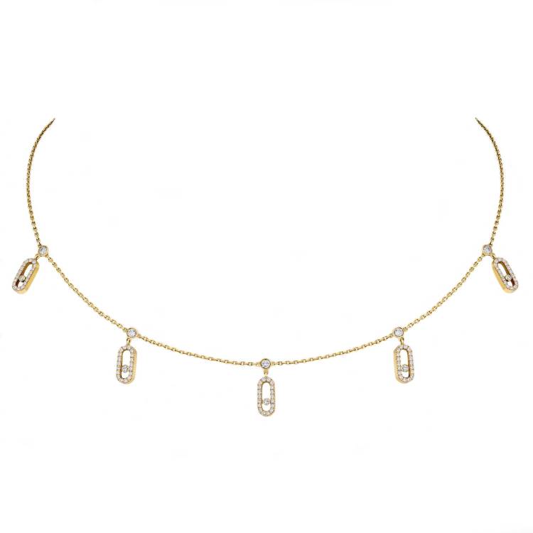 Messika Move Uno 18ct Yellow Gold Diamond Pave Drop Pendant Choker - Gold